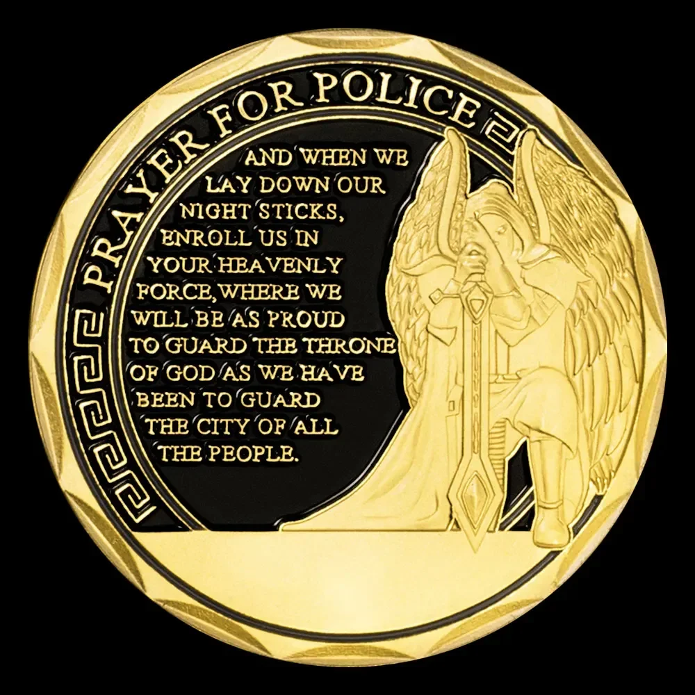 Saint Michael Law Enforcement Golden Plated Souvenirs Coins God Bless The Police Prayer Police Officer Commemorative Coin