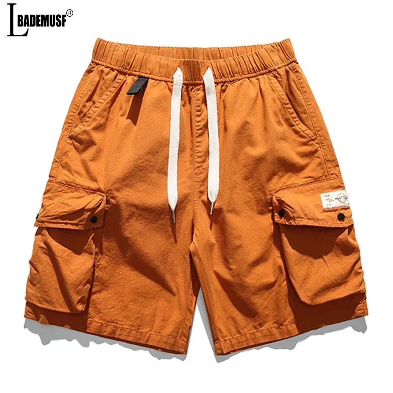 Men Summer Cargo Shorts 100% Pure Cotton Comfort Breathable Solid Color Leisure Body Building Motion New Large Pocket Shorts Men