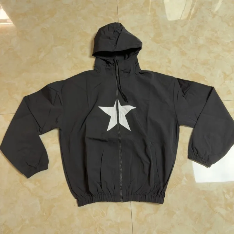 Pentagram Eagle Face Mask Black Zipper Windbreaker Oversized Kanye Jackets Men Women Lightweight Quick Drying Hood Cardigan