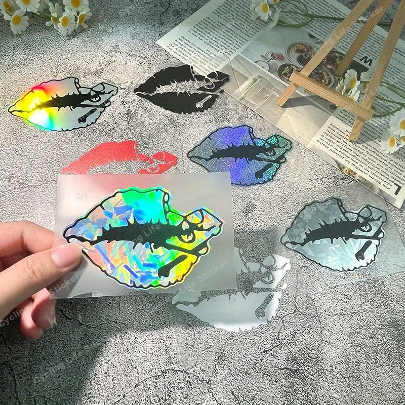 1PC Holographic Lips Pattern Graphic Sticker for Motorcycle Car Custom Decoration Fashion Enthusiast Accessory