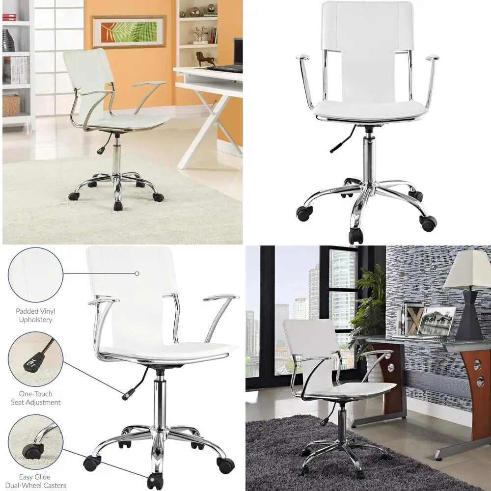 

White Leather Swivel Office Chair with Task Features
