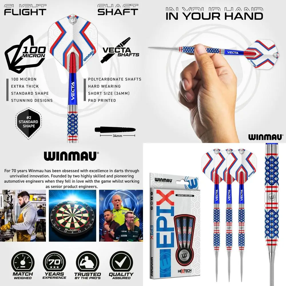 

Professional Winmau Epix Series 90% Tungsten Darts Set with Flights and Shafts, 18g Soft Tip, 22g & 24g Steel Tip Options