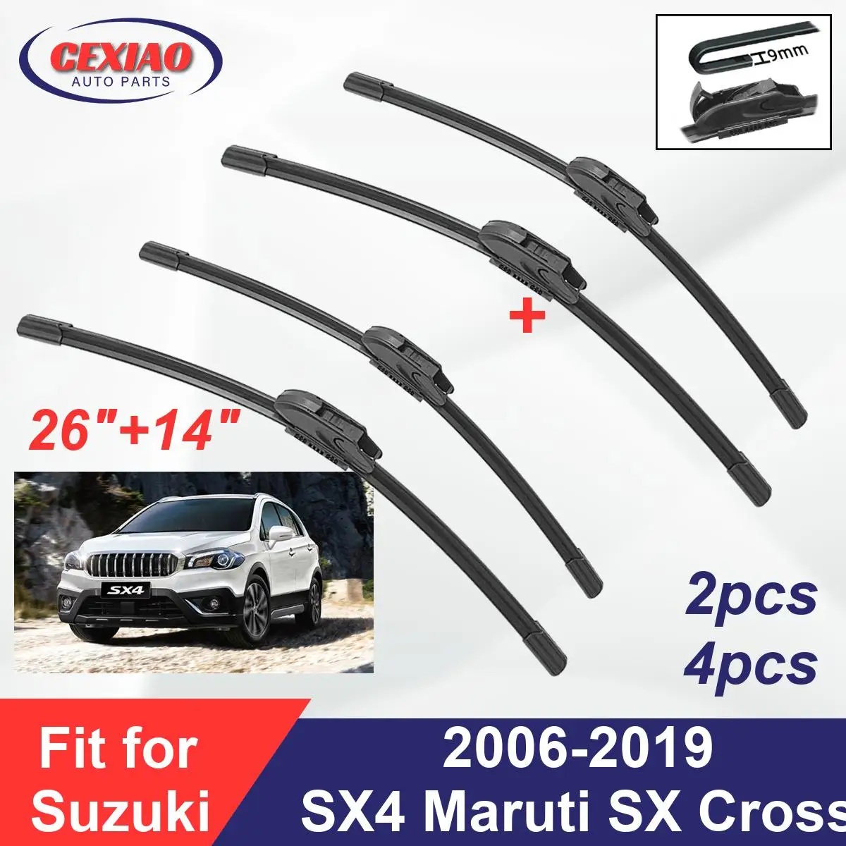 For Suzuki SX4 Maruti SX Cross 2006-2019 Front Wiper Blades Boneless Frameless Rubber Cleaning