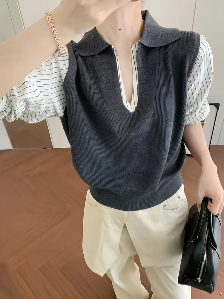 Casual sle longo sve malha irt feminino faion artístico listrado topo vintage outono nova chegada versátil irt