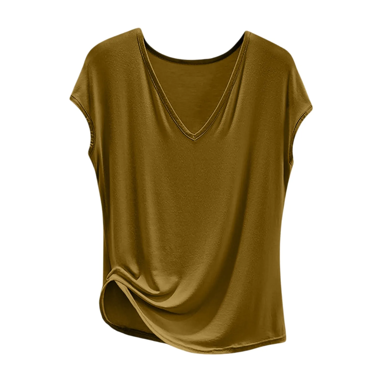 تي شيرت كلاسيكي خفيف الوزن وناعم ومسامي برقبة على شكل حرف V للسيدات، قميص مريح فضفاض ومتعدد الاستخدامات للاستخدام اليومي