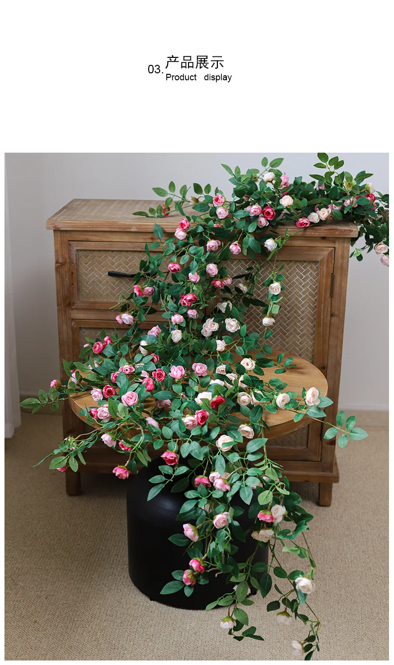 Künstliche Efeugirlande, Seidenrosen-Hängepflanzen, künstliche Blumen für Hochzeit, Zuhause, Garten, Wandbogen-Dekoration, künstliche Rosen – Detail 4