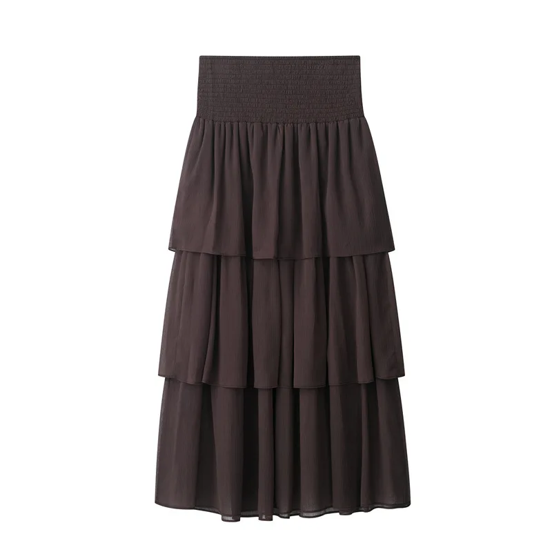 

Women's High Waist Layered Skirt European American Style Autumn New Simple Slimming Clothing Fashionable Decorative Skirt