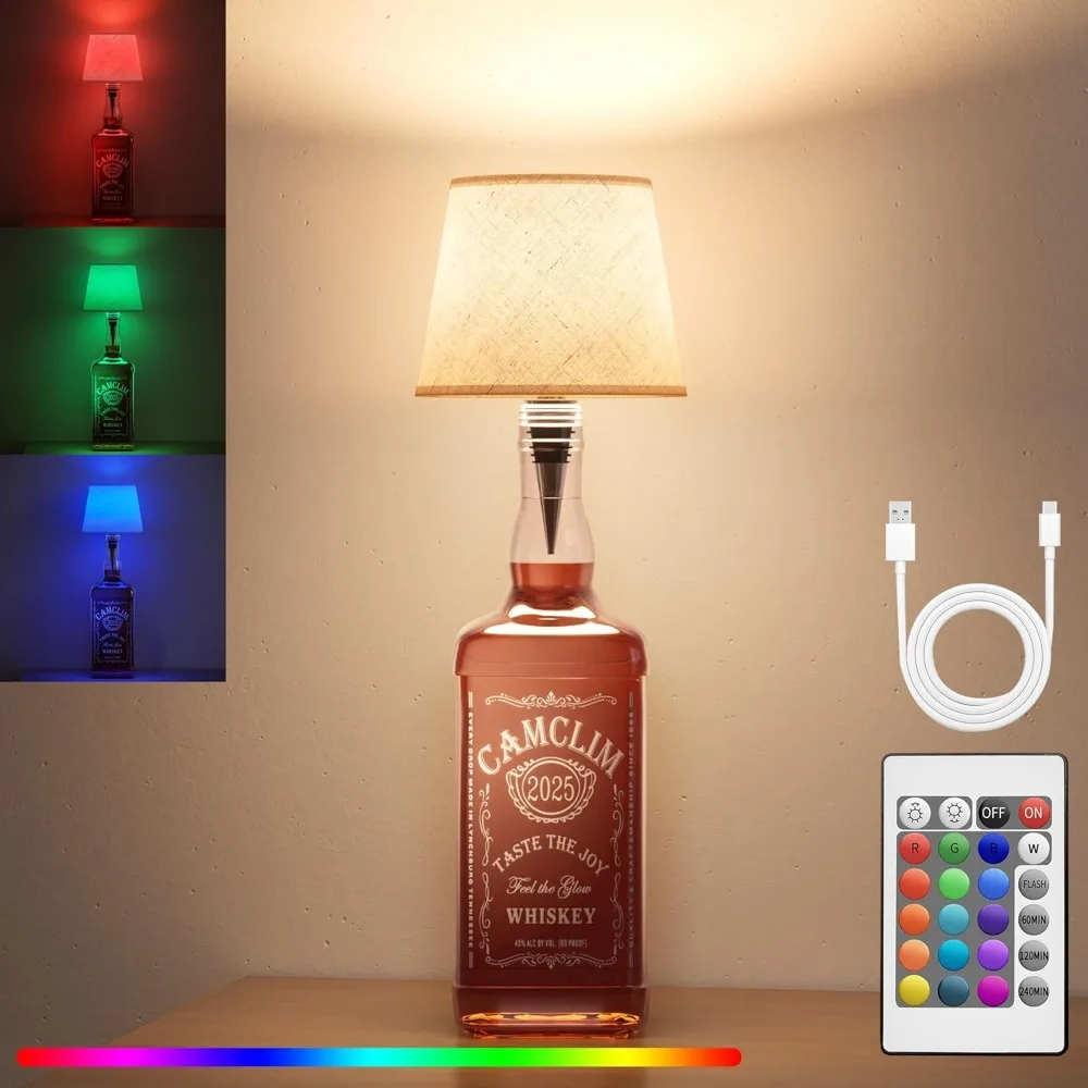 

wireless wine bottle lamp shade: liquor bottle stopper light with remote control dimmable cordless portable rechargeable led bat
