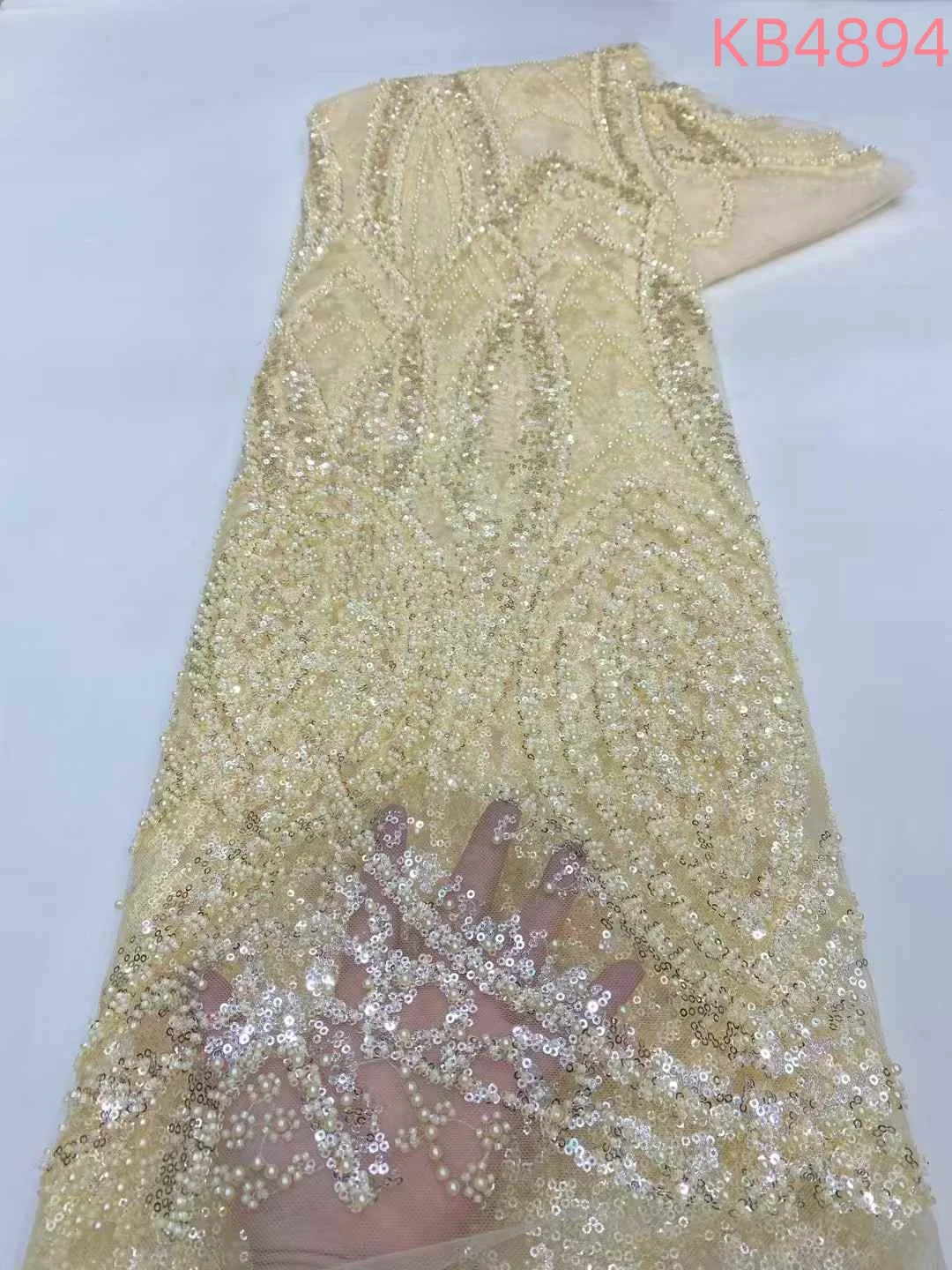 النسيج الأفريقي الدانتيل جودة عالية 2025 الأبيض الزفاف مطرز أقمشة الدانتيل الترتر تول أقمشة الدانتيل لفستان حفل الزفاف KB4894