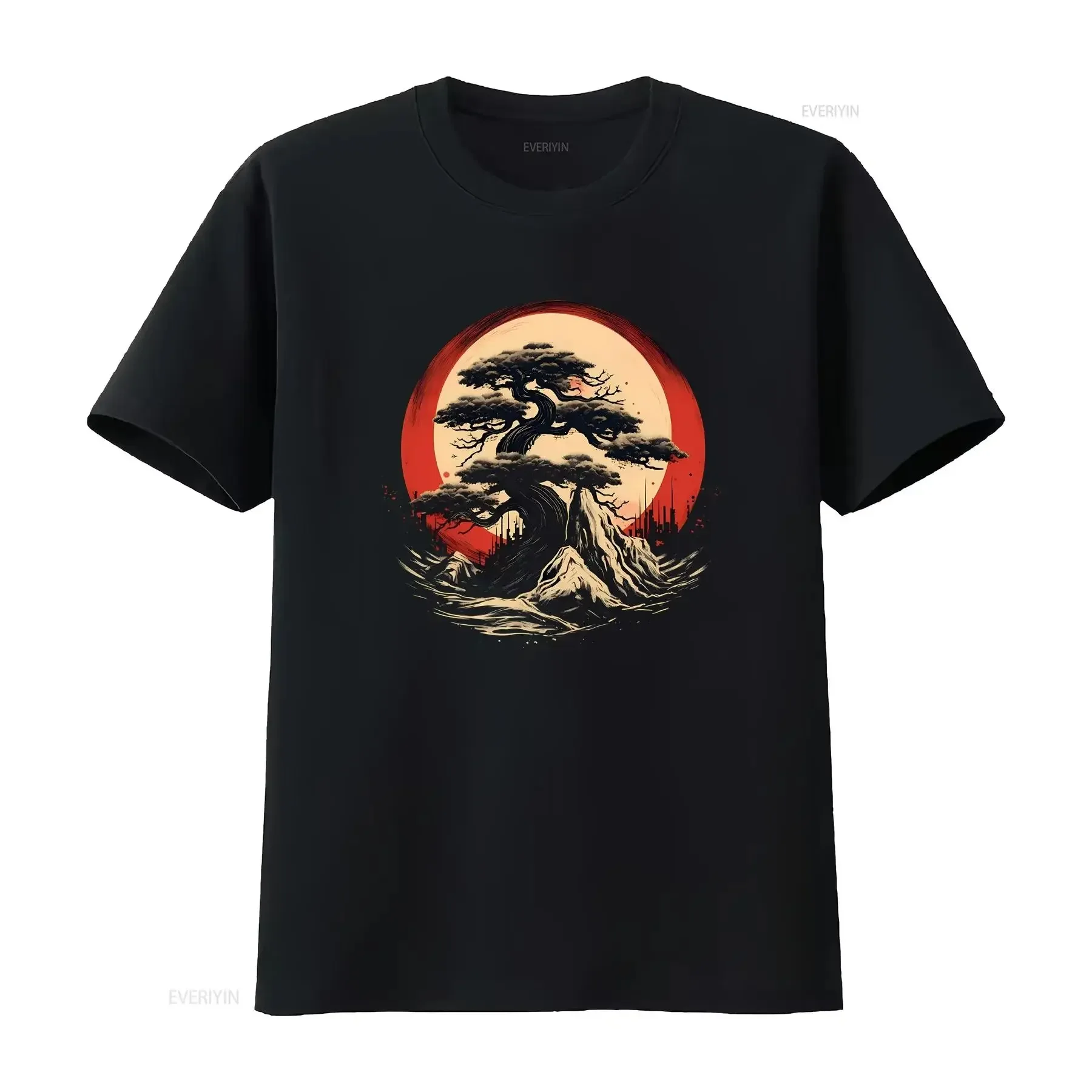 

Bonsai Tree In Japanese Zen Buddhist Red Circle T Shirt vintage Washed Breathable Versatile graphic Stretched Soft