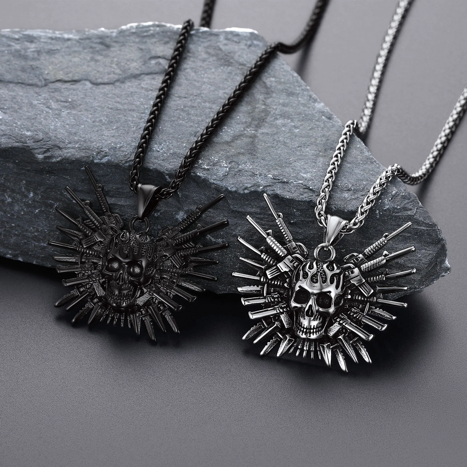 U7 Stainless Steel Multiple Design Skull Necklaces for Man Woman Skeleton Skull Series Rock Gothic Punk Jewelry Gift QC25