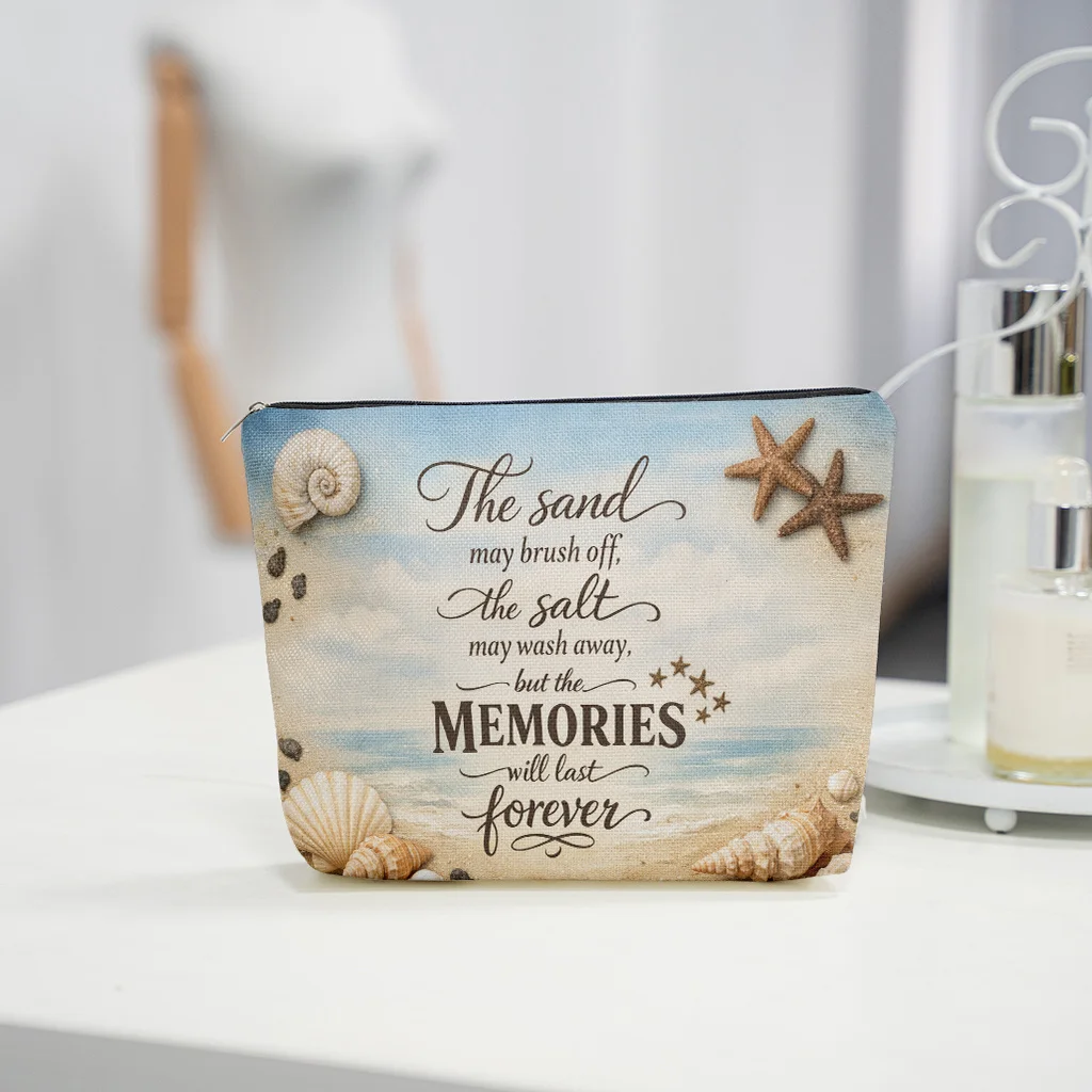 1 Piece Beach Shell and Starfish Combination Makeup Bag - Multifunctional Zipper Pouch for Women, Perfect Travel Zipper Storage Bag, Fun Birthday Gift