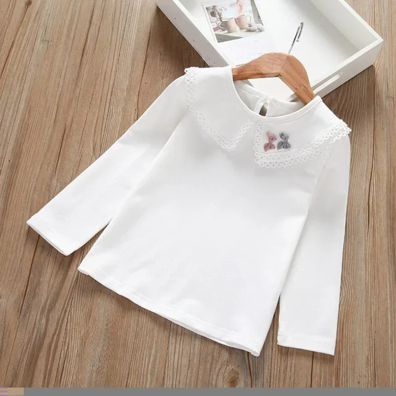 

Spring Autumn Winter Girls Blouse White Shirts Baby Toddler School Girl Tops Tee Cotton Long Sleeve Kids Shirt Children Clothes