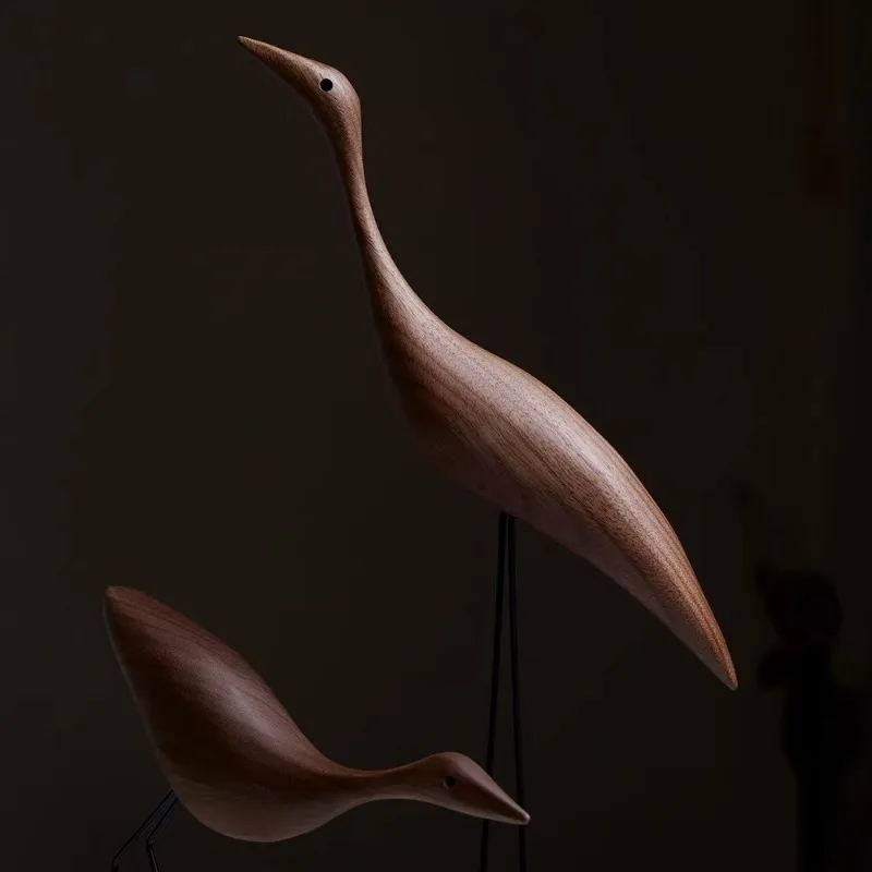 

Modern Red-crowned Crane Walnut Figurines Nordic Wooden Carving Handicraft Living Room TV Cabinet Creative Art Decoration FYFM