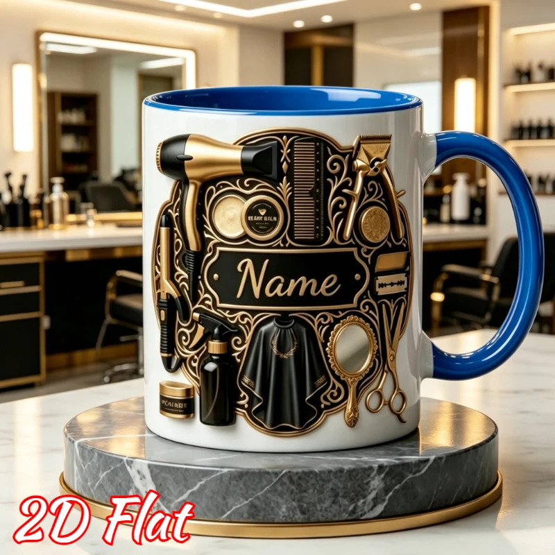 Custom Barber Shop Ceramic Coffee Mug 2D Print Personalized Name Text Clipper Scissors Print Microwave Safe Gift 11oz