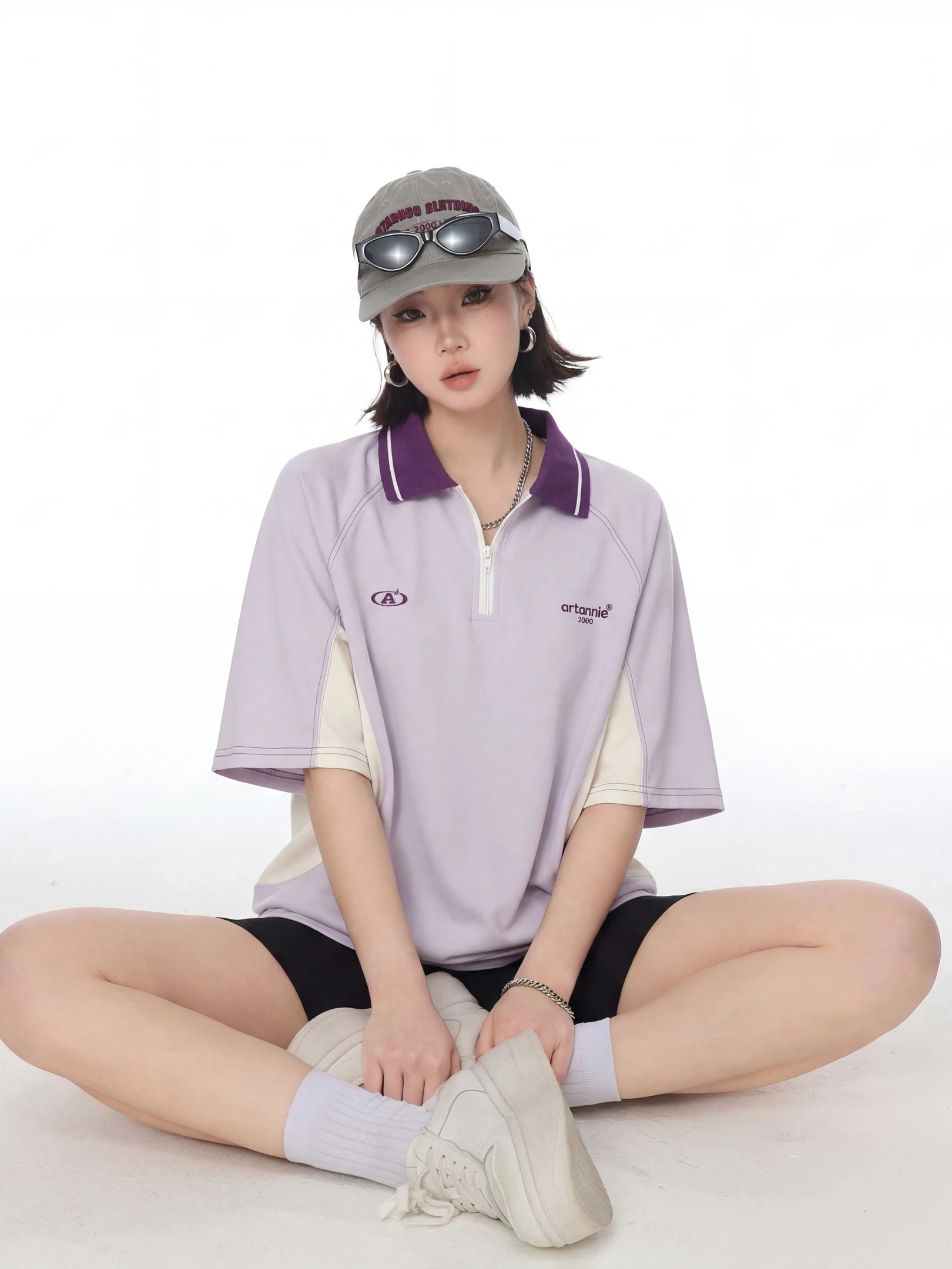 

Retro Sporty Patchwork Print Women's Short Sleeve Shirt Loose American Style Couple's Top Casual Cotton Polyester Blend