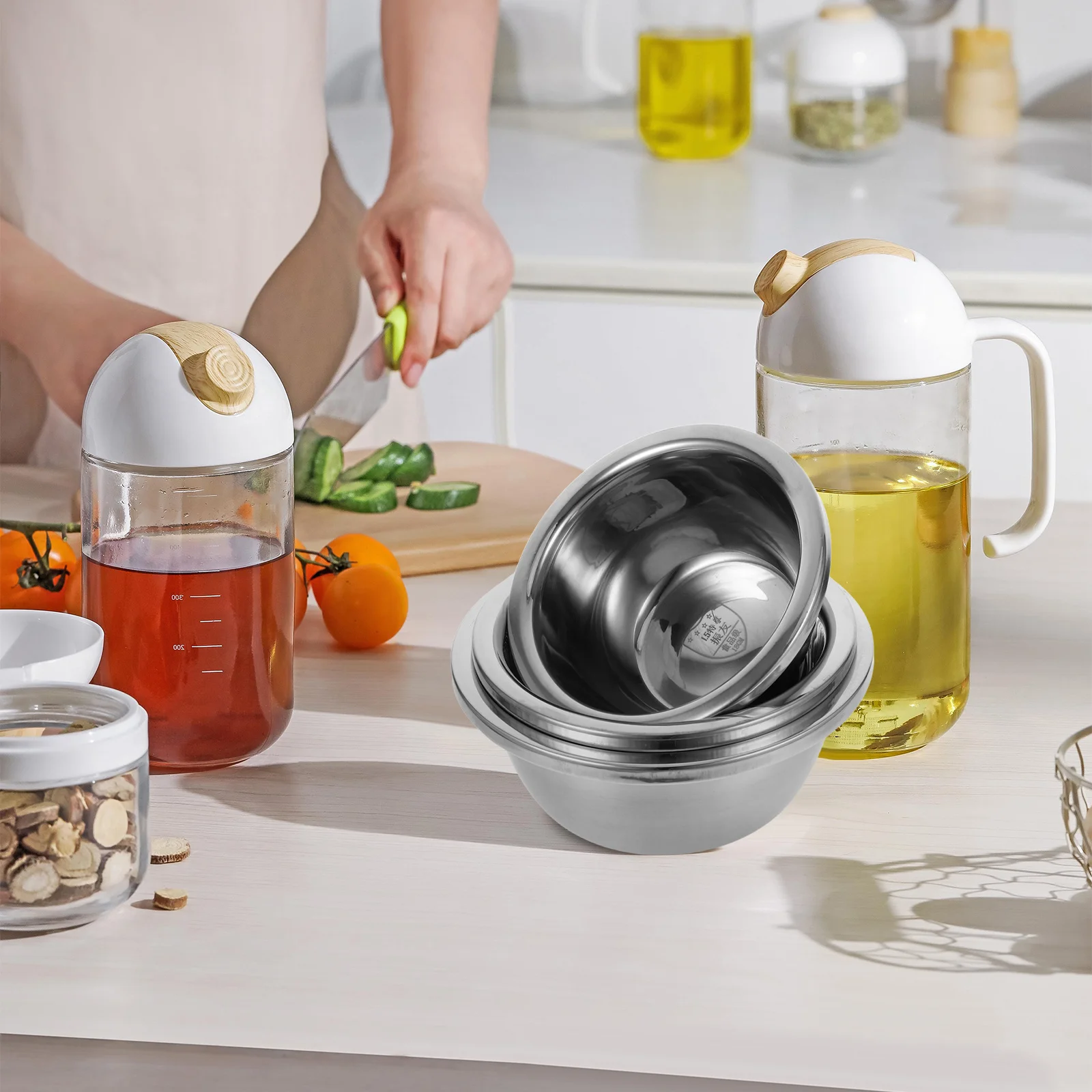 

3Pcs Stainless Steel Mixing Bowls Multifunctional Kitchen Accessories for Vegetable Washing Salad Prep Dough Mixing