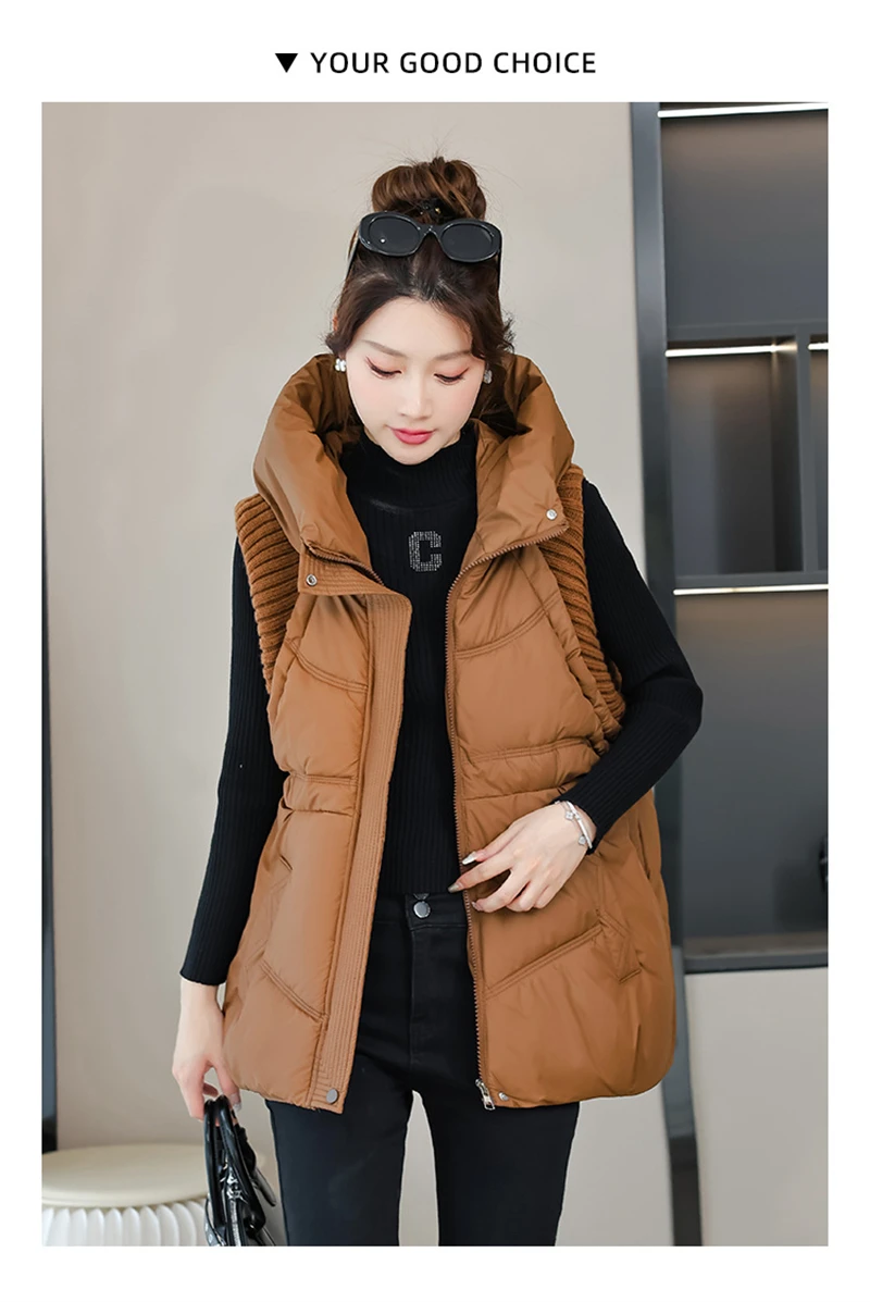 A-word Vest Down Cotton Padded Jackets Short Waistcoat Mid-Length Slim Hooded Autumn Winter Jackets Solid Women's Coats Trend