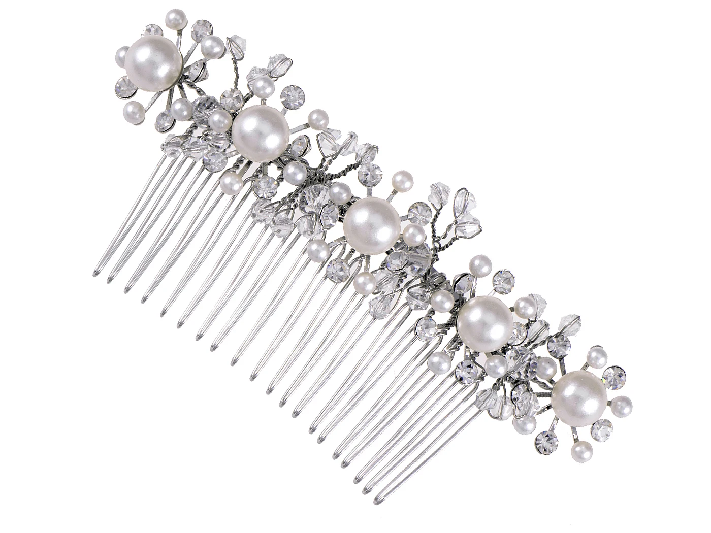 

Silvery Tone Rhinestone Encrusted Faux Pearl Flower Fashion Hair Comb