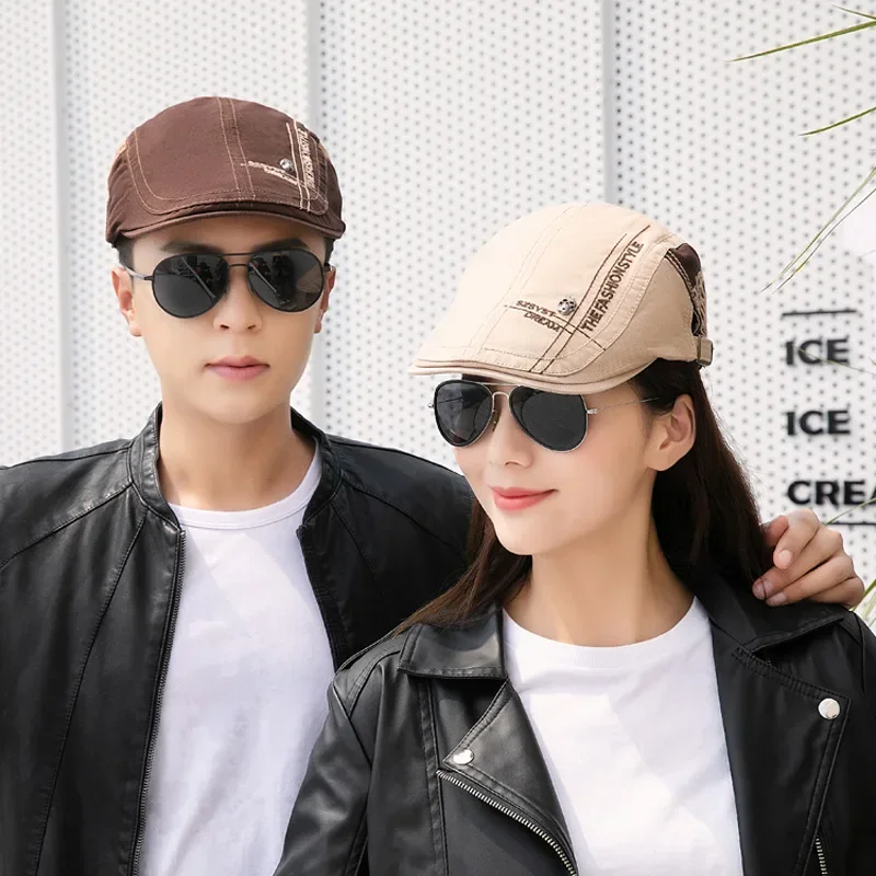 Unisex Skull Letters Newsboy Caps for Men Soft Cotton Beret Hat Women Sun Protection Cabbie Hats Driver Adjustable Ivy Flat Cap