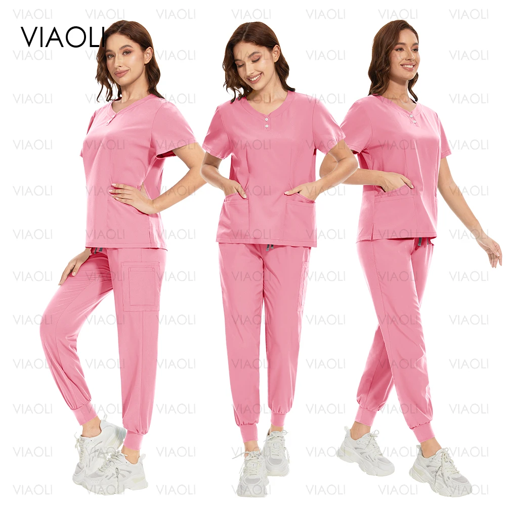 Uniforme medica donna Scrub Top tasca pantaloni medico infermiera uniforme moda pullover infermieristica uniformi chirurgiche Scrub accessori