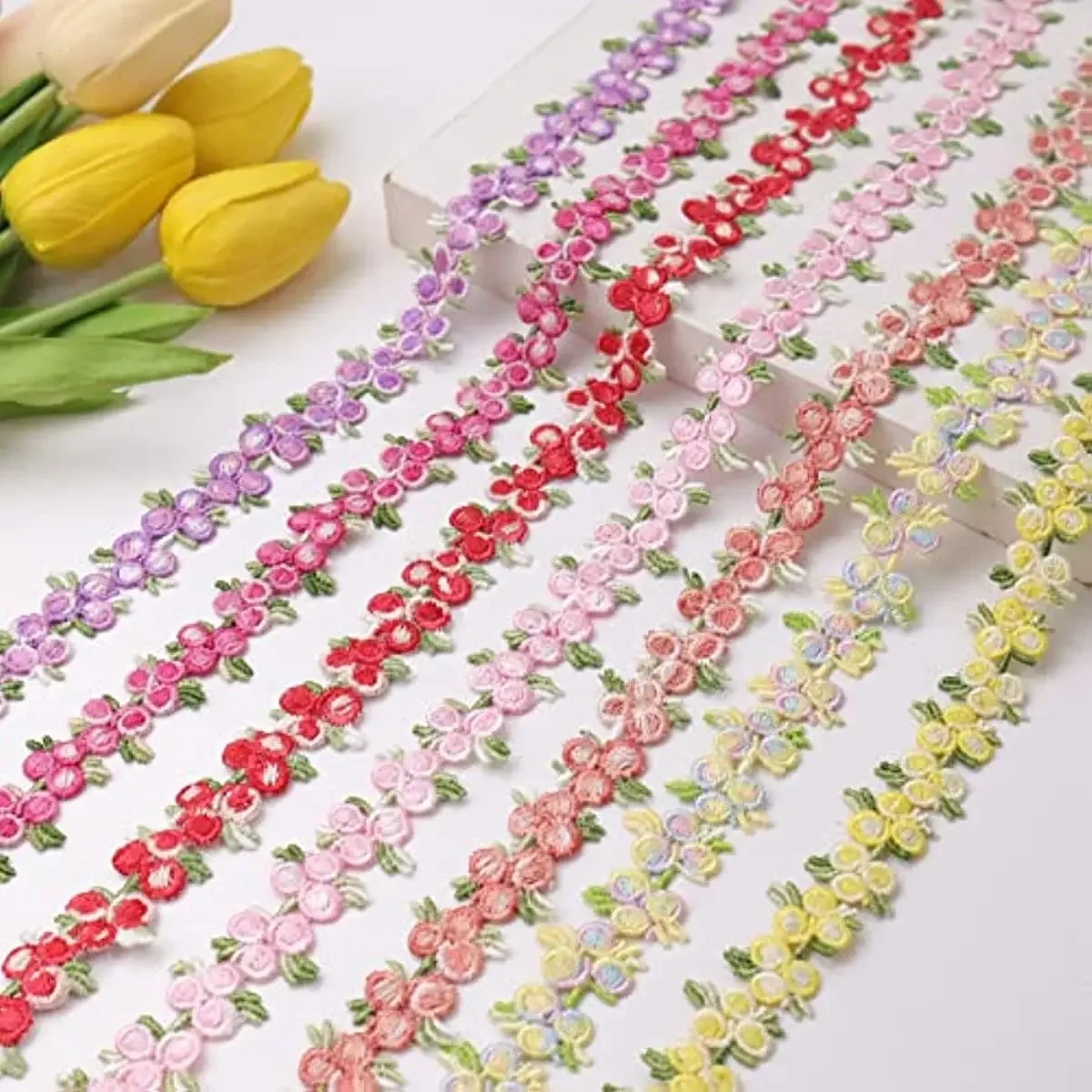 2 Yards Embroidery Lace Colour Cherry Flower Trim Barcode Clothes Necklace Collars DIY Sewing Handmade Decoration Accessories