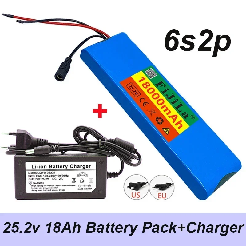 24V 18000mAh 6S2P 18650 Lithium Battery Pack 25.2V With BMS For Electric Bicycle Moped