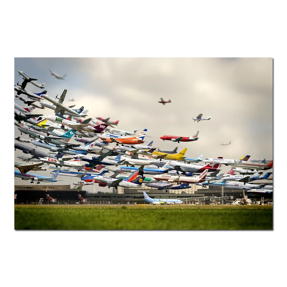 Wall Art 1 Piece Canvas Cloth Fabric Painting Airport Aircraft Airplane Passenger Plane Poster Prints Picture Room Decor