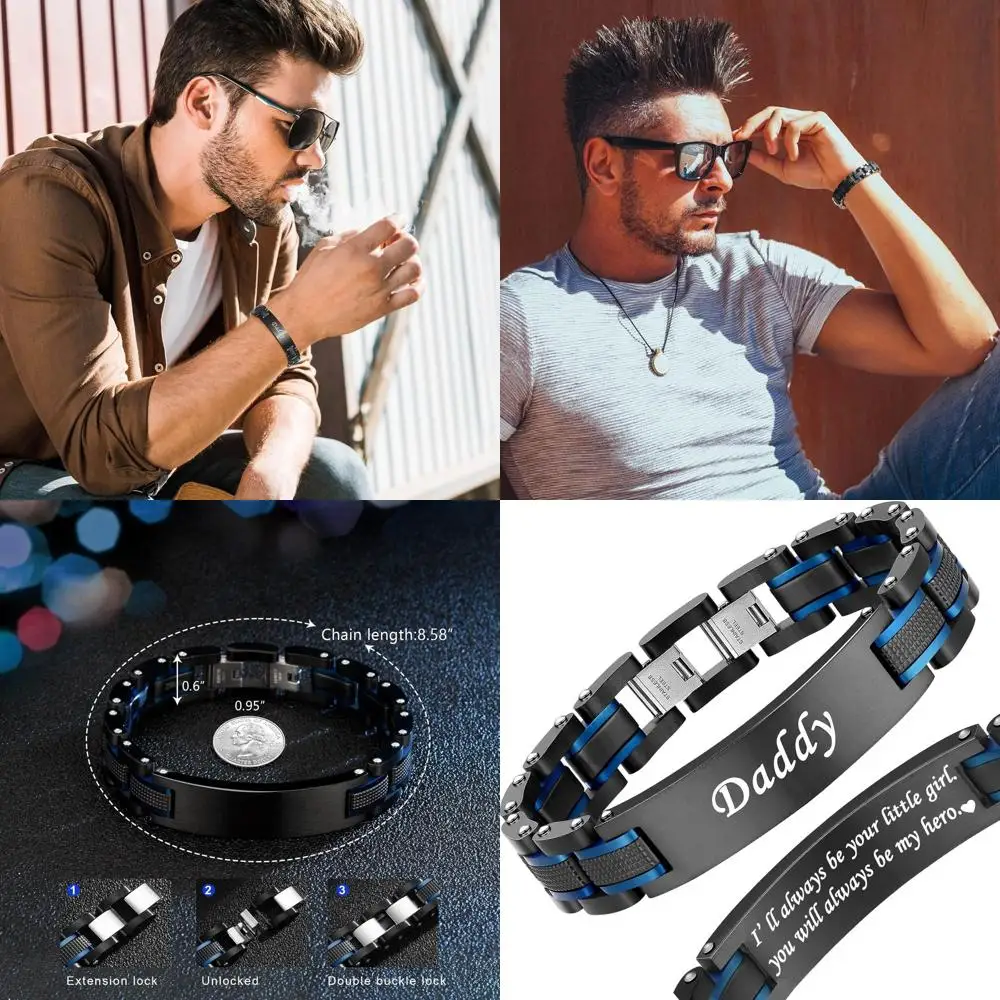

Изогнутый мужской браслет с ионным покрытием — черный и синий, идеальный подарок на дни рождения, День святого Валентина, мужа, парню, сын