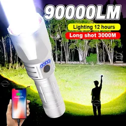 90000LM Most Powerful LED Flashlight USB Rechargeable High Power Tactical Flash Light 18650 Zoom Long Shot 3000M Spotlight Torch