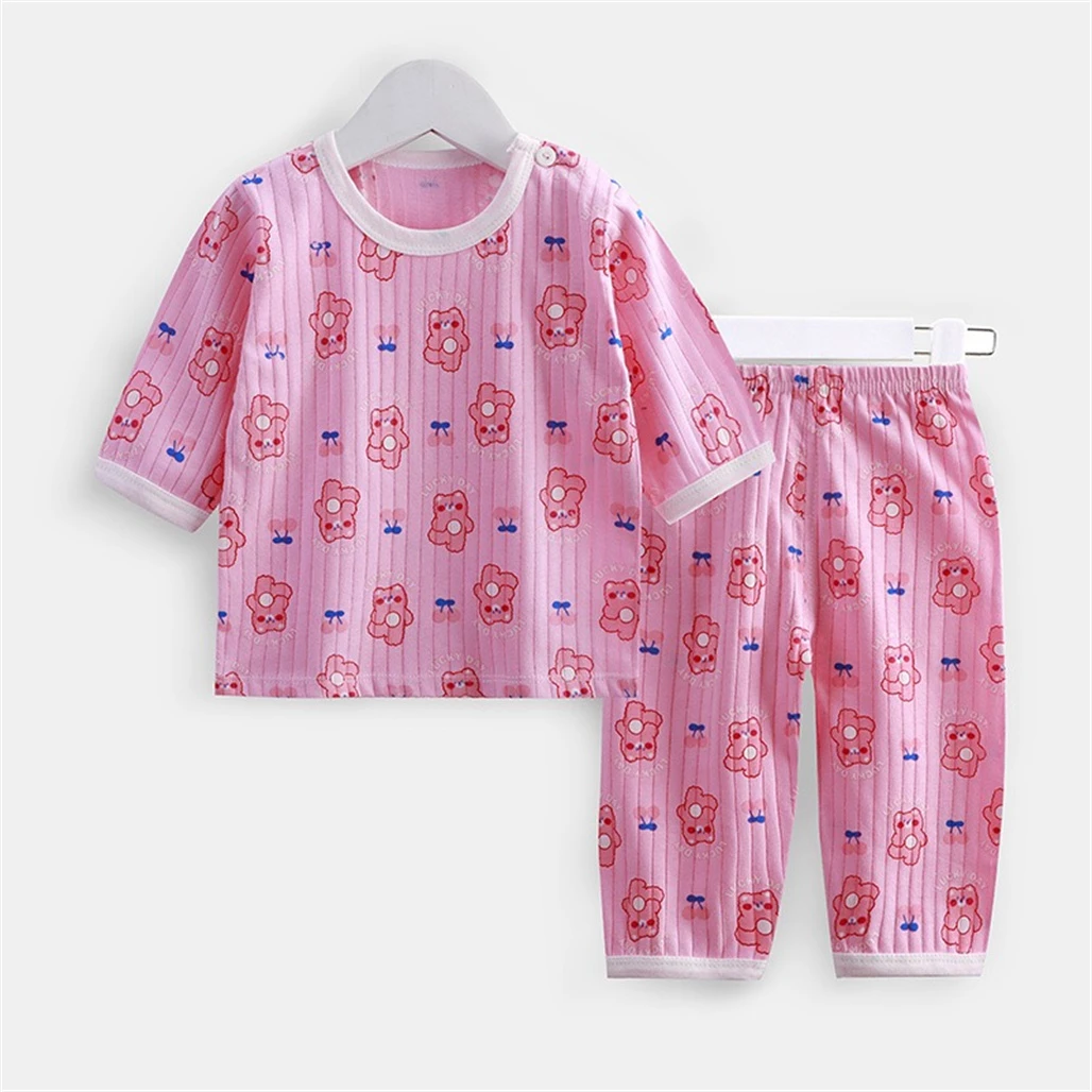 Vollbedruckte Unterwäsche-Outfits, lässiges Rundhals-Unterhemd + Hose für Babys, Jungen und Mädchen, schöne dünne Pyjama-Sets für Frühling und Herbst. – Detail 4