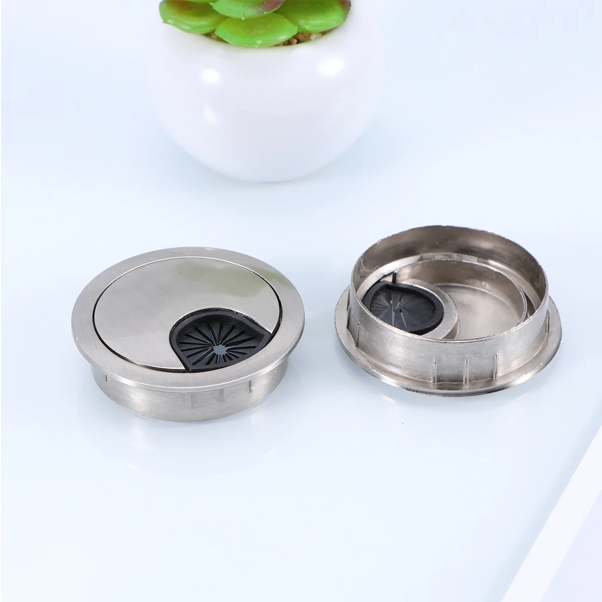 2 قطعة سبائك الزنك كابل مستدير غطاء ثقب الحبل 50 مللي متر غطاء منفذ الأسلاك الفضة لتنظيم مكتب الكمبيوتر