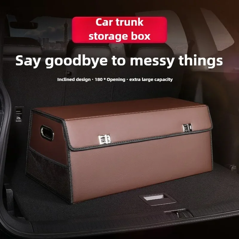 PU Leather Car Trunk Storage Box Foldable Trunk Organizer Box Car Accessories Interior Waterproof Large Capacity Car Storage Box