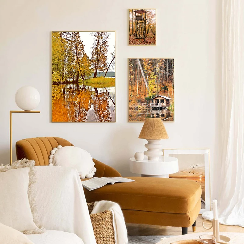 2026 Herbst-Dekoration Leinwand-Poster Gelbe Blätter Herbstansicht Wandkunstdruck Kürbis-Gemälde Halloween-Bild Wohnzimmer Heimdekoration