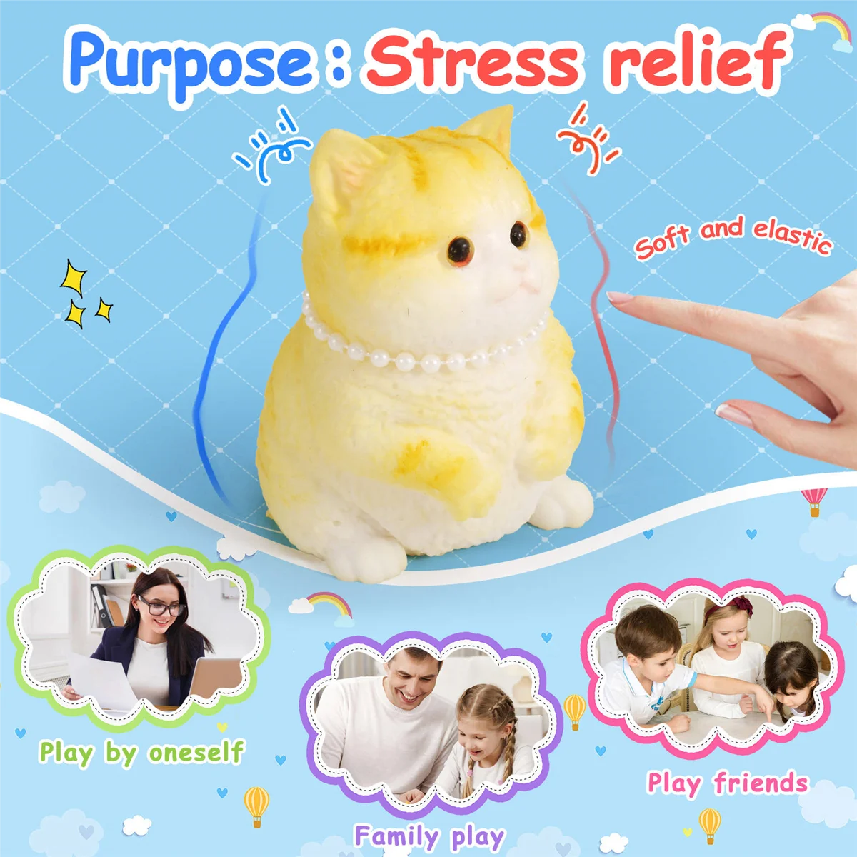 A72Z Średnie Squishy Zabawki dla kotów Stress Relief Cat Squishy Toys Funny Cat Squishy Toys Soft Cat Squishy Stress Toy Gifts,D