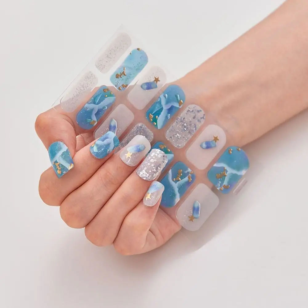 1 foglio/14 pezzi strisce adesivi per unghie gel scintillanti strisce di smalto gel bling gel semplice involucri per unghie completi fai da te NAil Art Making