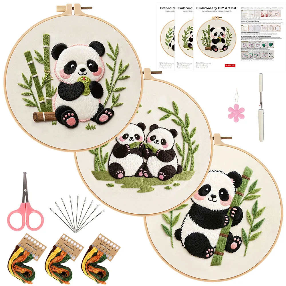 

Набор для вышивания своими руками для начинающих взрослых: дизайн с пандой, включает ткань, пяльцы, нитки, для рукоделия, вышивки крестом, декора дома, рисования.