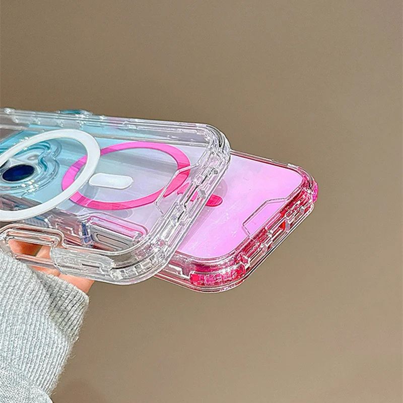 3 IN 1 Gradient Transparent for MagSafe Case For iPhone 17 Pro Max 16 Pro 15 14 13 12 Simple Clear Wireless Charging Cover