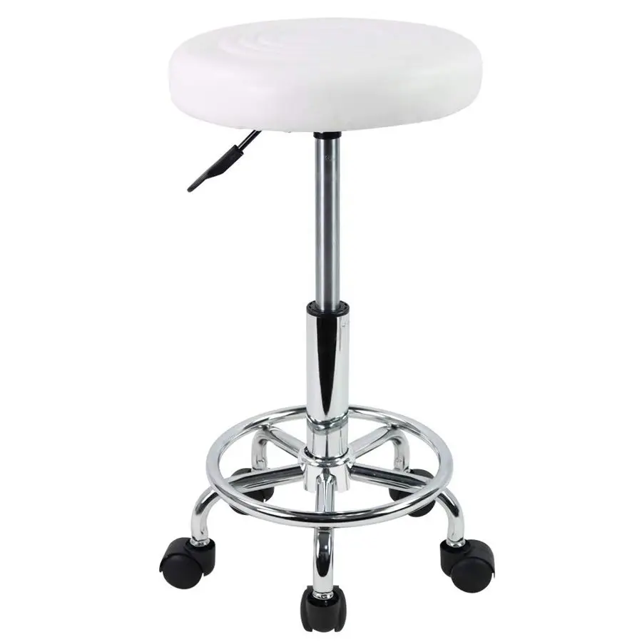 

PU Leather Modern Round Rolling Stool with Footrest Height Adjustable Spa Drafting Salon Tattoo Work Massage Stools Task Chair S
