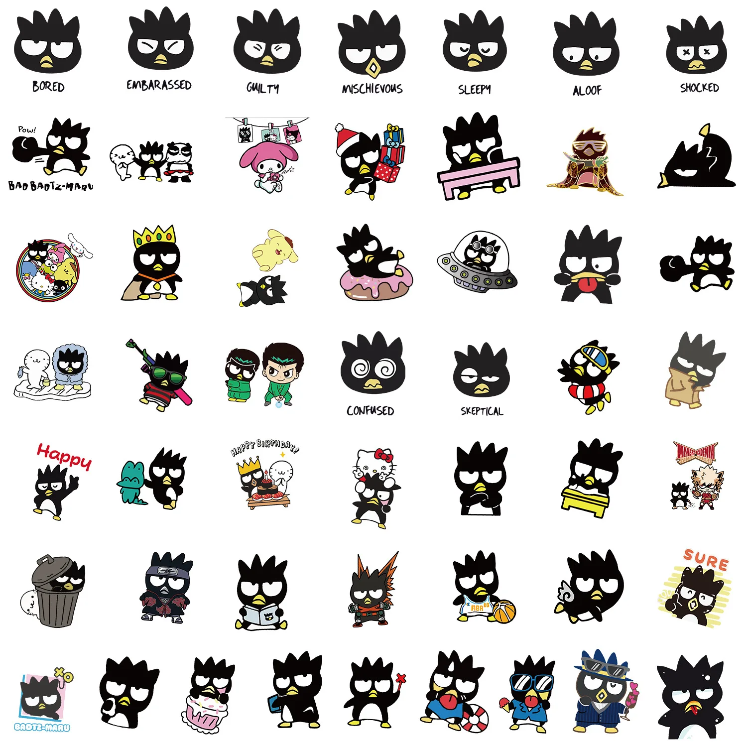 10/30/50pcs Bad Badtz Maru Cartoon Stickers Sanrio Anime Sticker Diary Scrapbooking Fridge Laptop Skateboard Car Decal Toy Gift