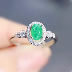 Anello verde smeraldo ovale stile semplice spedizione gratuita 4*6mm 0,5 ct gemma 925 gioielli in argento Sterling