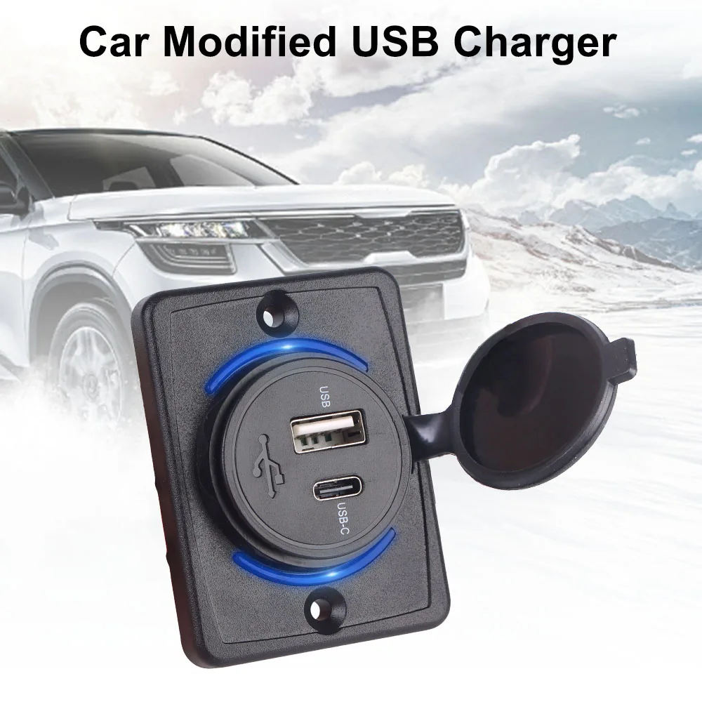 Car USB Port Charger Auto Accessory Waterproof LED Light Car Charger Socket Adapter QC3.0+PD 12V/24V For Car Marine Boat RV