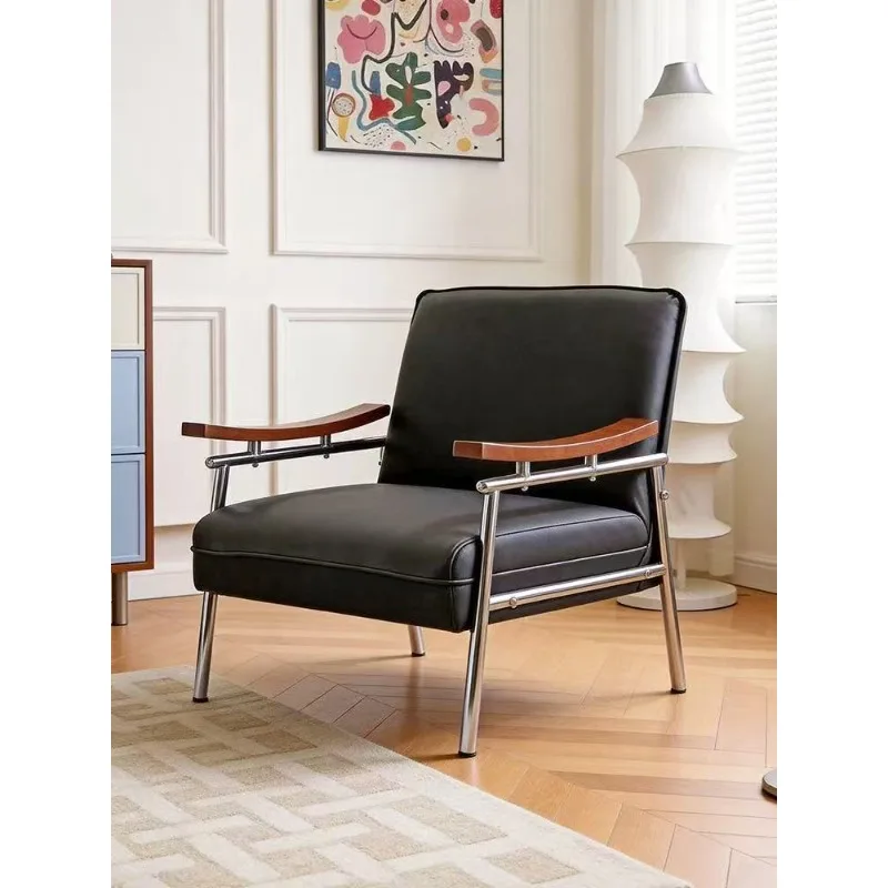 

Medieval style, holiday leisure chair, living room backrest, stainless steel leather sofa chair, homestay cafe reception chair