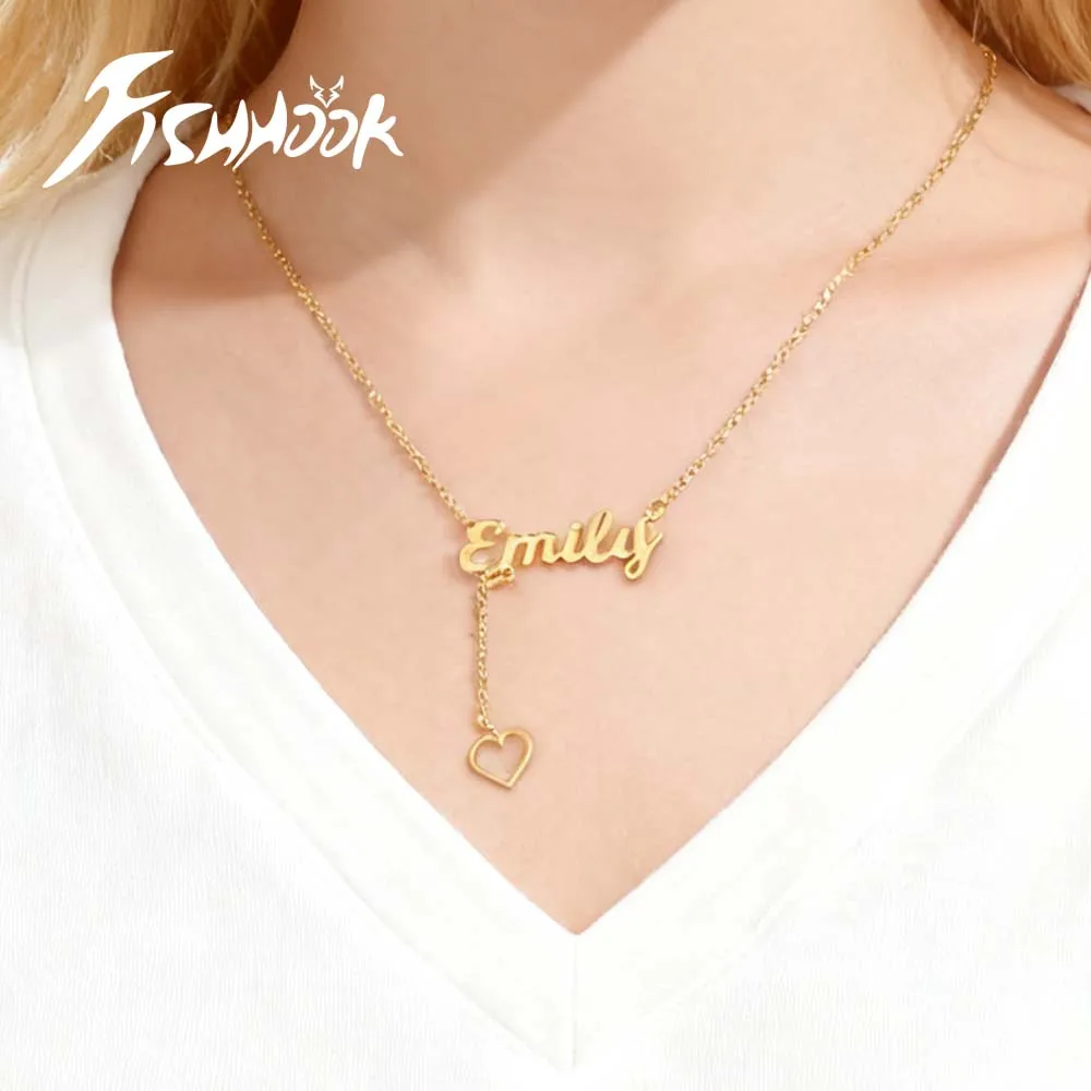 Collar personalizado con diseño de corazón, colgante con nombre, placa con nombre, regalo para mujeres, hombres, pareja, cadena, joyería de acero inoxidable hebreo