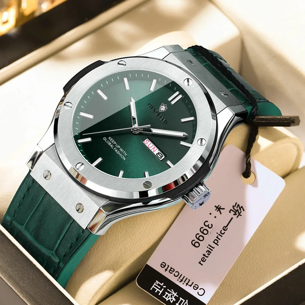 

Fashion Quartz Wristwatches New Green Silicone Sports Leather Mens Automatic Watches For Man Luxury Automatic Watch Men Clock