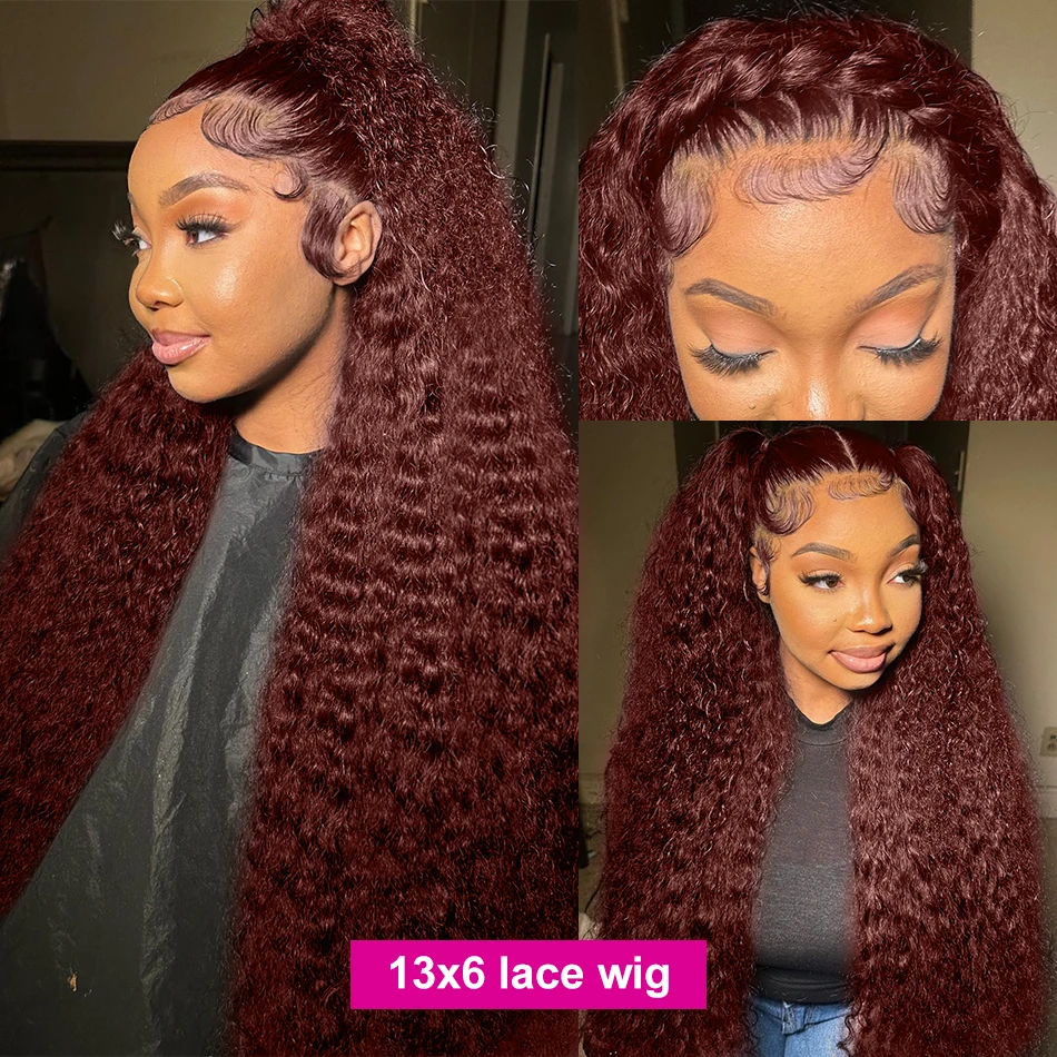 Reddish Brown Deep Wave 13x6 Lace Frontal Wig Brazilian Dark Red Colored Curly 13x4 Lace Front Wig Human Hair For Women