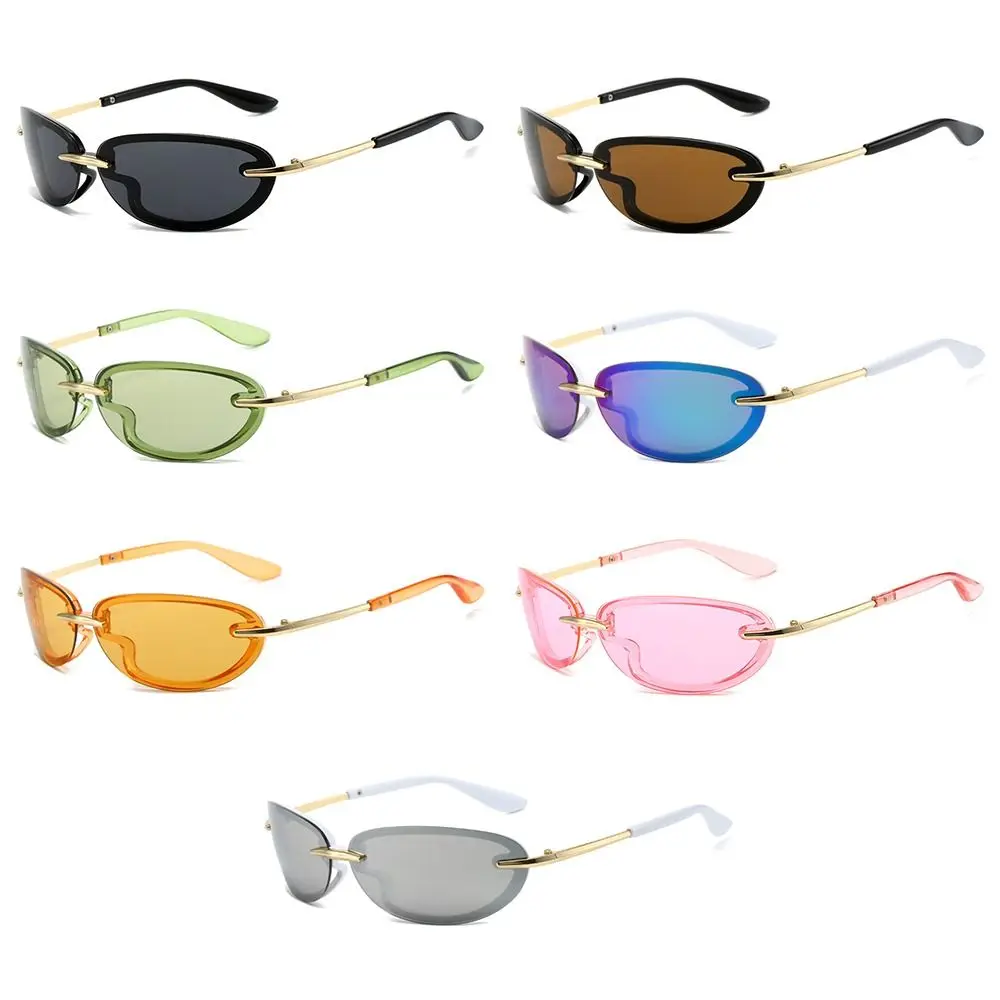 

Wrap Around Y2K Rectangle Sunglasses Candy Color Rimless Sports Driving Shades UV400 Blue Green Sun Glasses