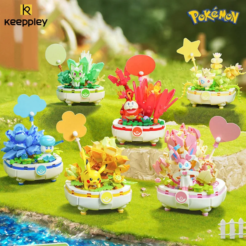Keeppley Pokémon Potted Building Blocks Series Pikachu Bulbasaur Assembled Ornaments EeveeCharmander Model Gift