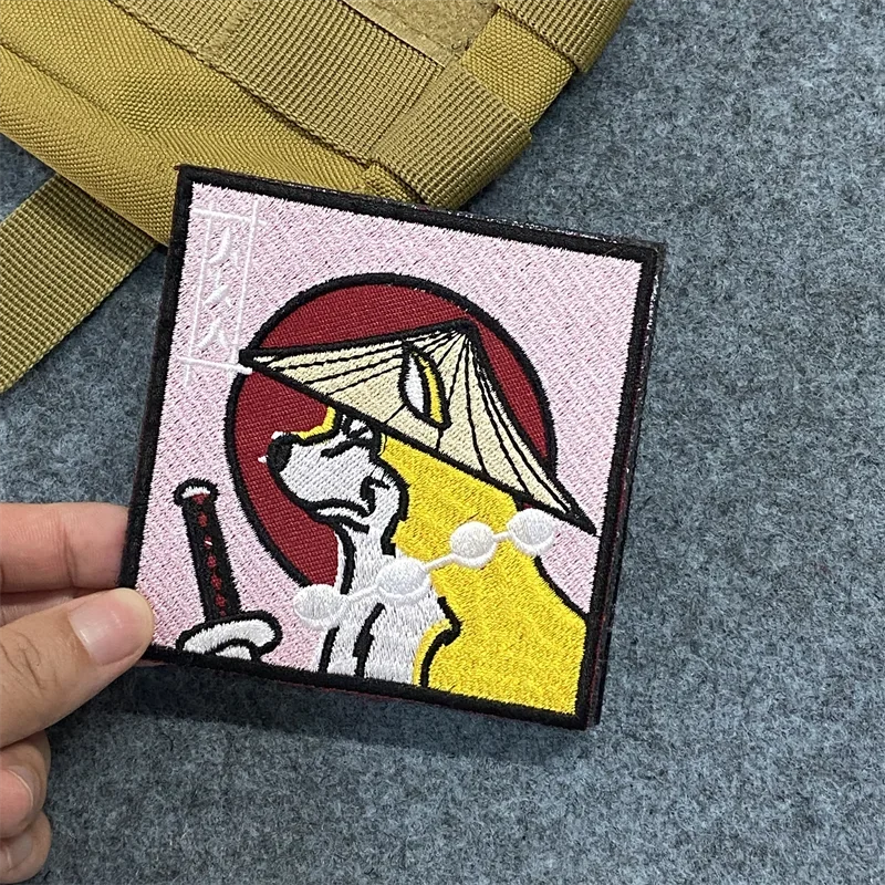 Remendo Bordado Samurai Japonês Shiba Inu, Gancho e Loop Akita Dog, Emblema de Moral Tático, Braçadeira, Mochila, Roupas Adesivos