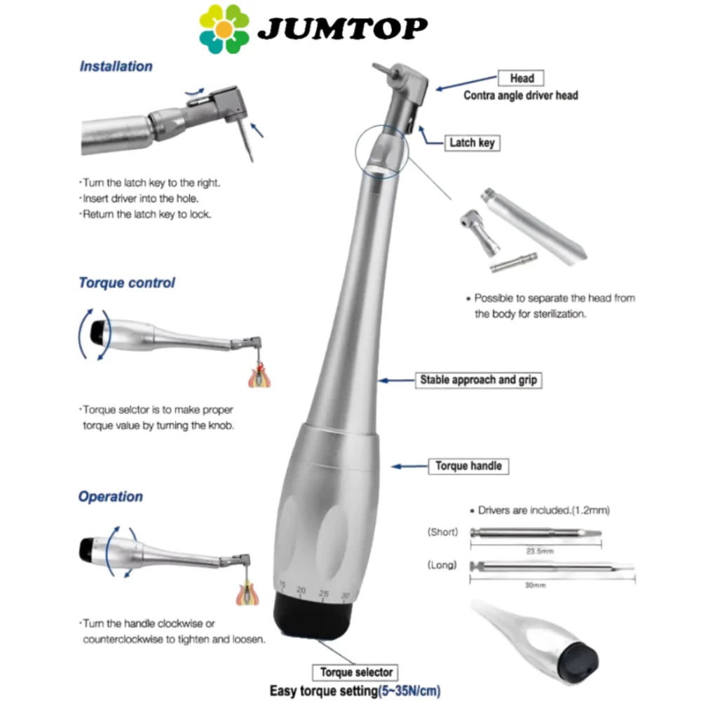 

Dental Implant Torque Driver Kit, Screwdrivers with Contra Angle Wrench for Precision Implantology